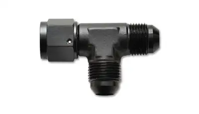 Vibrant Performance Tee Adapter Fitting; -6AN; 6061 Aluminum; Black Anodized; w/Female -6AN Swivel;