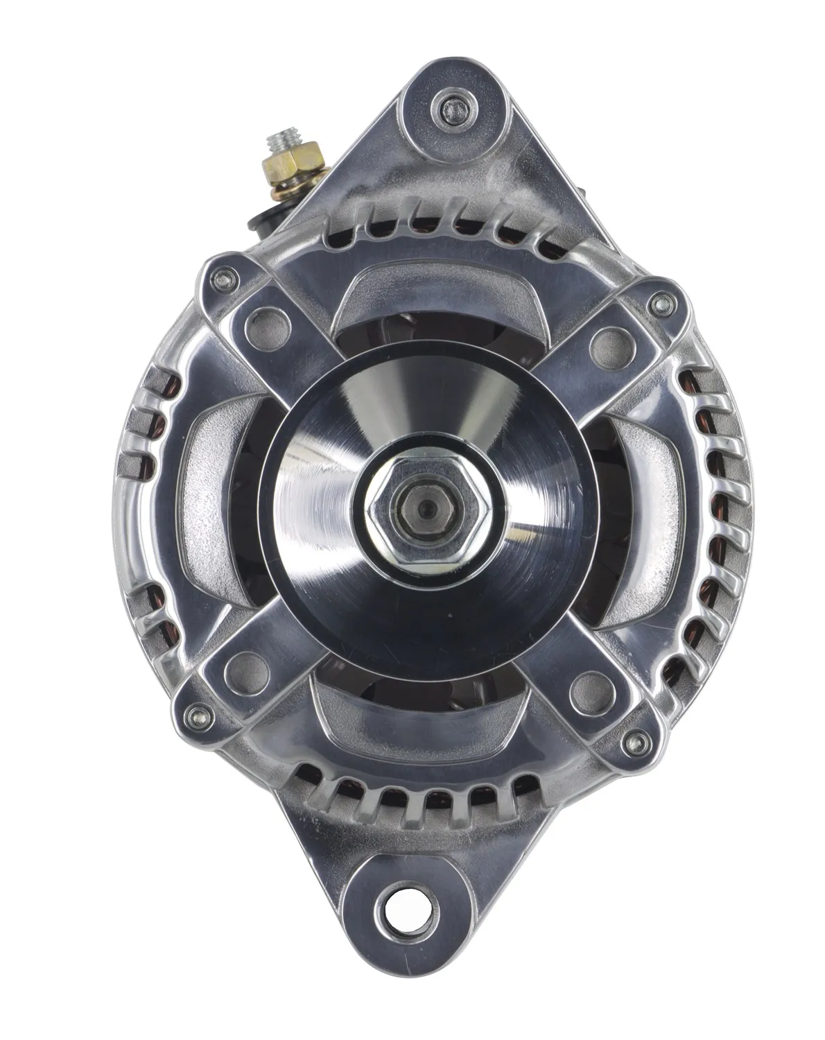 Alternator; GM; 175 Amp; 3 Wire Hair Pin Style; 6.61 In. Straight Mount; 10DN; 10si; 12si; CS130; 1 V; 175Top/145 Idle; Polished; product image