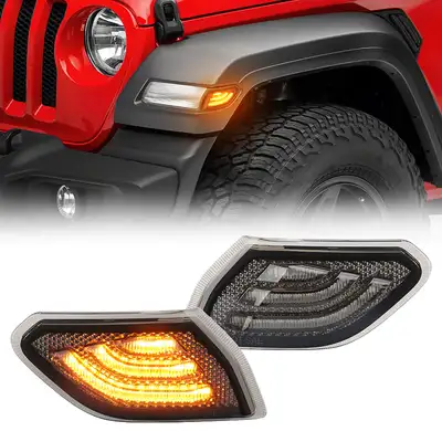 LED Factory Mart LED Side Marker Front Fender Lights for 2018-Later Jeep Wrangler JL & Gladiator JT