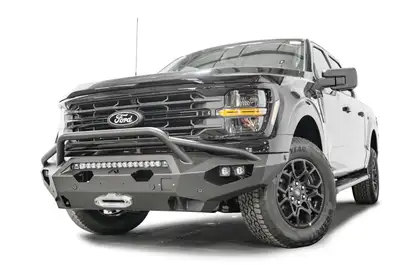 Fab Fours Matrix Front Bumper; w/ Pre-Runner Guard; Matte Black Powder Coated; Steel; 30 in. Light Bar/4 Cube Lights; Incl. D-Ring Mounts;