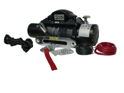ENGO Electric Winch 10,000 LB (4536kg) 12 Volt W/Synthetic Rope Black Satin Finish SR Model ENGO
