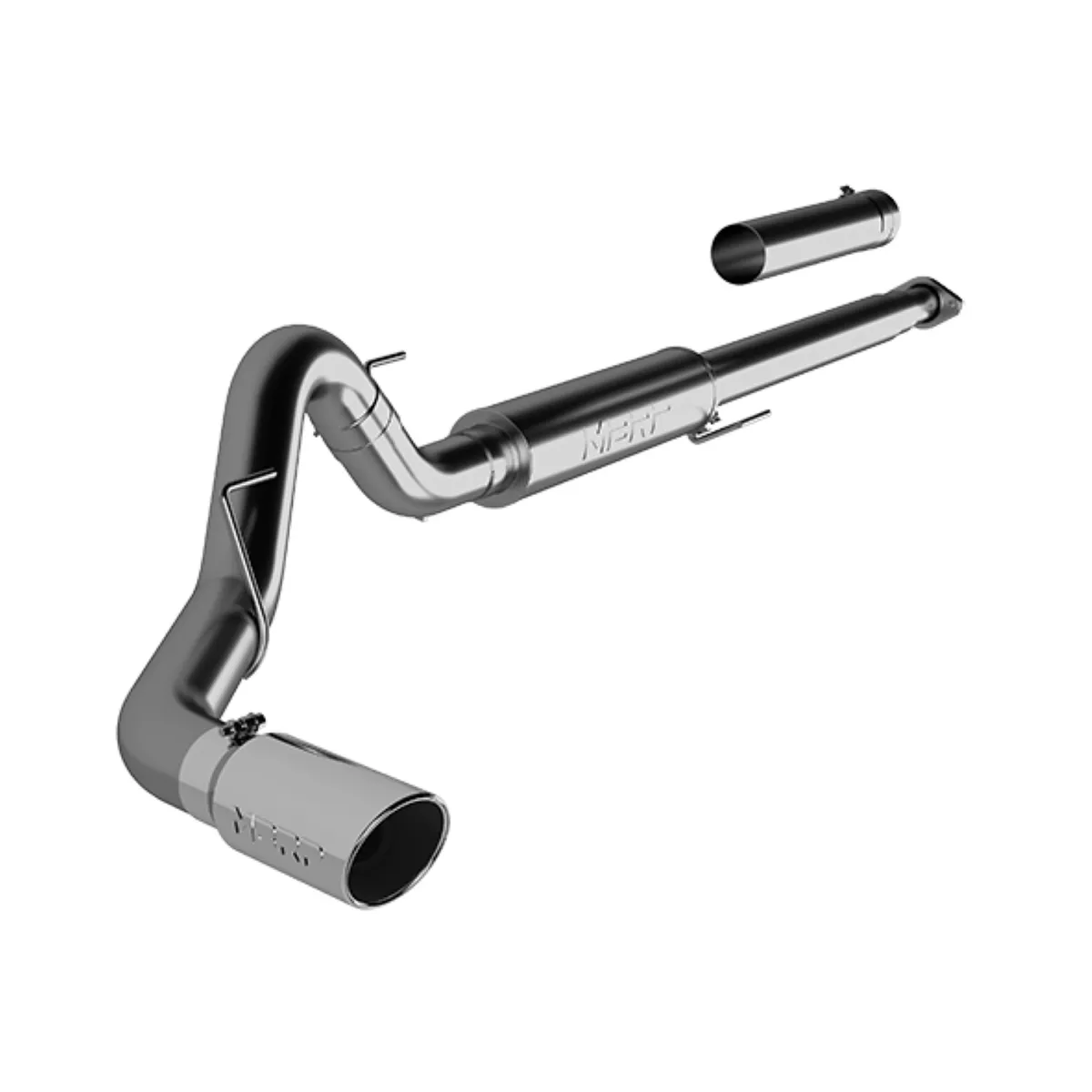 Armor Plus Cat Back Exhaust System; 4 in.; Incl. Front Pipe/Ext. Pipe/Muffler/Over Axle Pipe/Tailpipe/Hardware/5 in. OD Tip; Single Side Exit; T409 Stainless Steel; product image