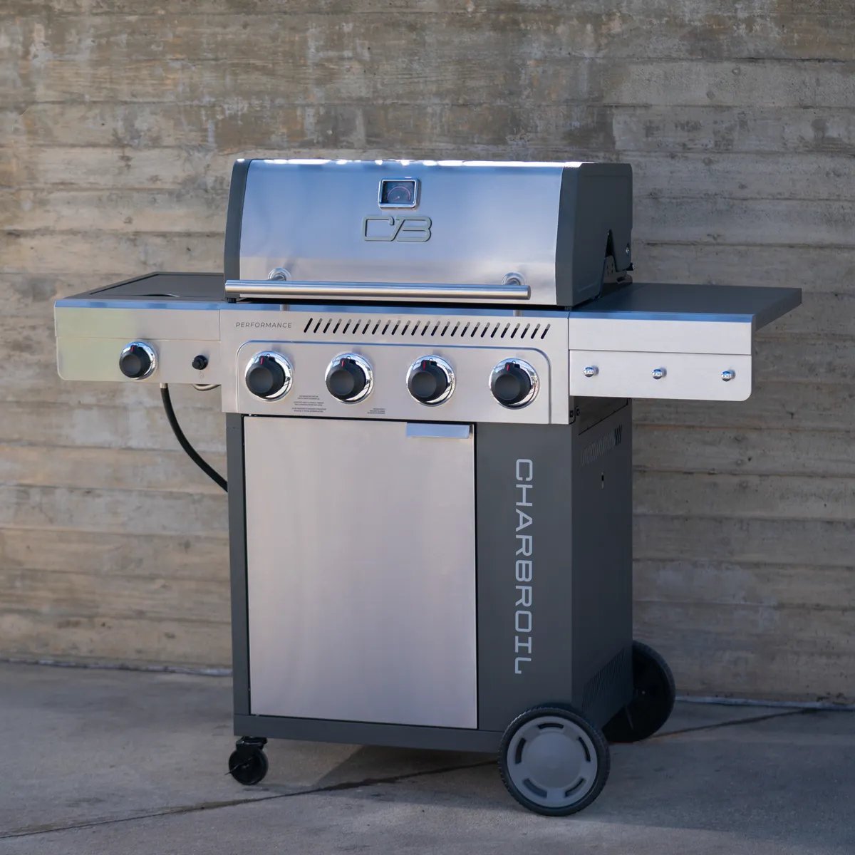 Performance Series™ FlavorMax™ 4 Burner Gas Grill Cabinet with Side Burner Gray Stainless product image