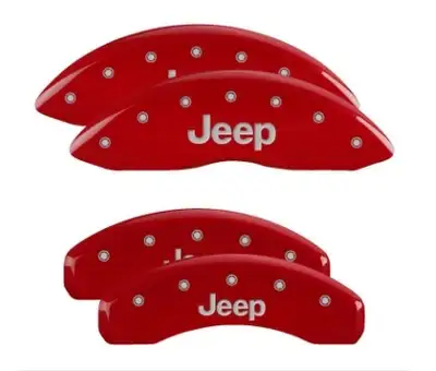 MGP Caliper Covers Set of 4 Caliper Covers Front And Rear: Jeep Red Silver Characters
