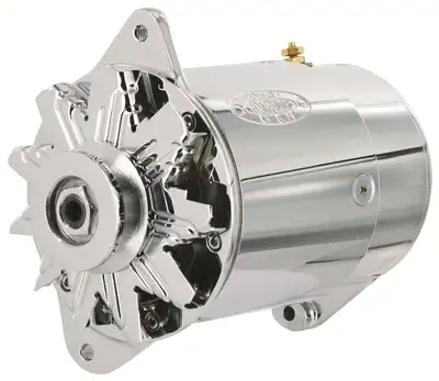 Power Master PowerGEN Alternator; Chrome; Short Case; 90 Amp; 65 Idle; 12 Groove V Type;