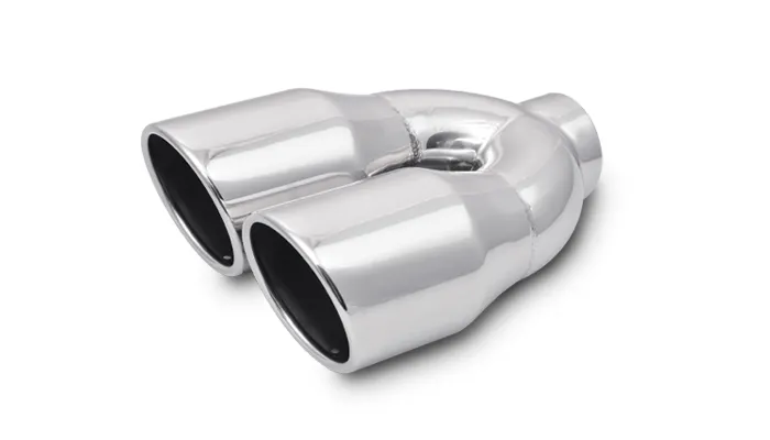 Exhaust Tip; Round Rolled; 3.5 in. Outlet O.D.; 2.5 in. Inlet ID; 10 in. L; 304 Stainless Steel; Single Wall Angle Cut; Dual; Polished; product image