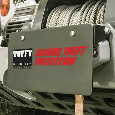 Tuffy Security Products Flip-Up License Plate Holder; Black; For Use w/Hawse Winch Fairlead;
