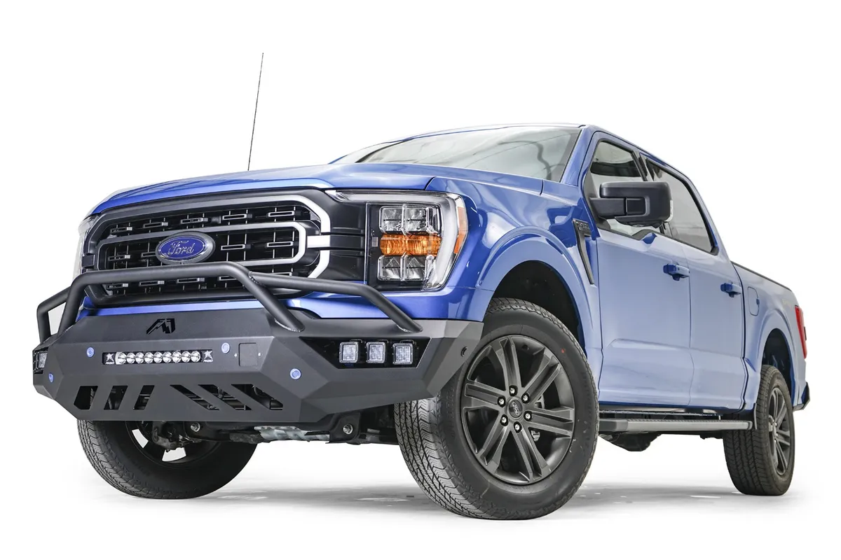 Vengeance Front Bumper; 2 Stage Black Powder Coat; Pre-Runner Guard; w/Sensor Holes; Compatible w/Adaptive Cruise Control; Accommodates Factory LED Fog Lights Or [3] 3X3 LED Cube; product image