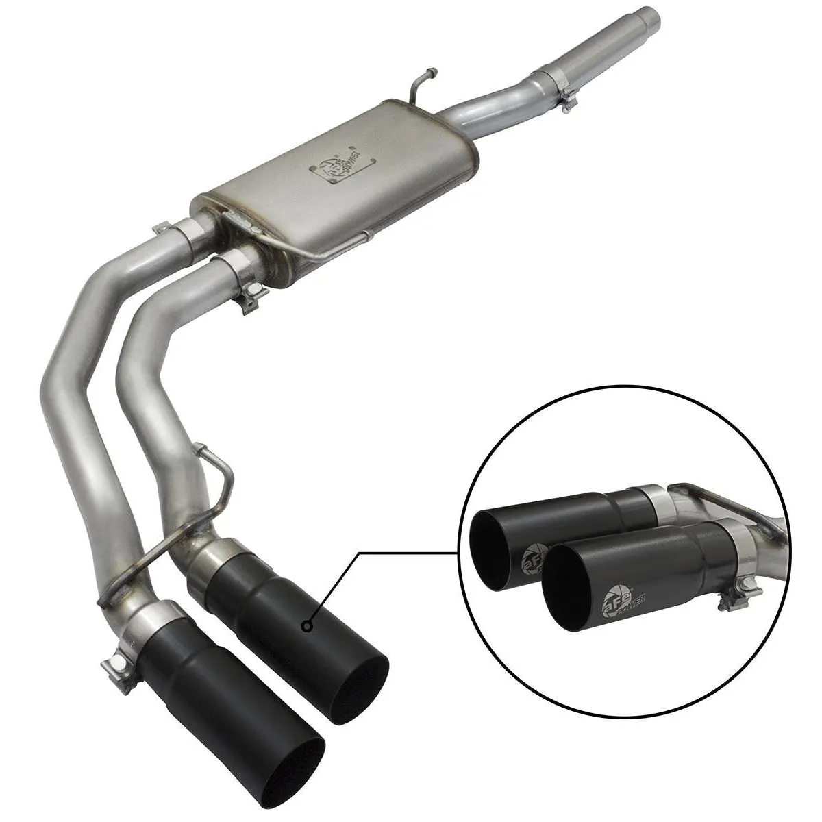 aFe Power Rebel Series 3in to 2-1/2in Stainless Steel Cat-Back Exhaust System w/Black Tip Ford F-150 09-14 V8-4.6L/5.4L/5.0L CC/SB, EC/SB,CC/LB