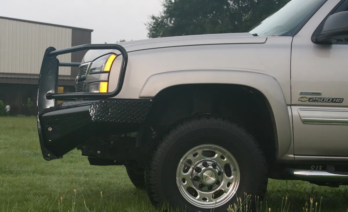 Black Steel Front Ranch Bumper; 2 Stage Black Powder Coated; w/Full Grill Guard; Incl. Light Cut-Outs; product image
