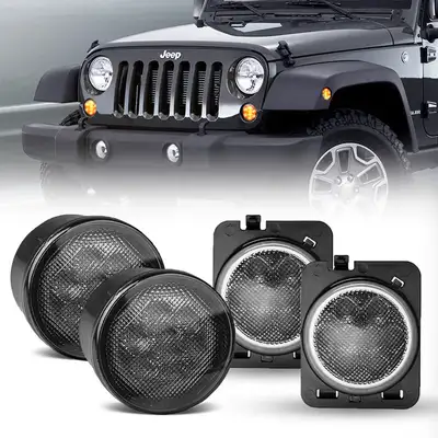 LED Factory Mart Front LED Turn Signals & Side Marker Lights Combo for 2007-2018 Jeep Wrangler JK