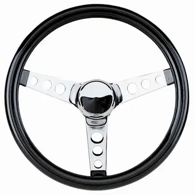 Grant Classic Series Cruising Steering Wheel; 12 1/2 in. Diameter; 3 in. Dish; Black Vinyl Grip; Chrome 3-Spoke Design;