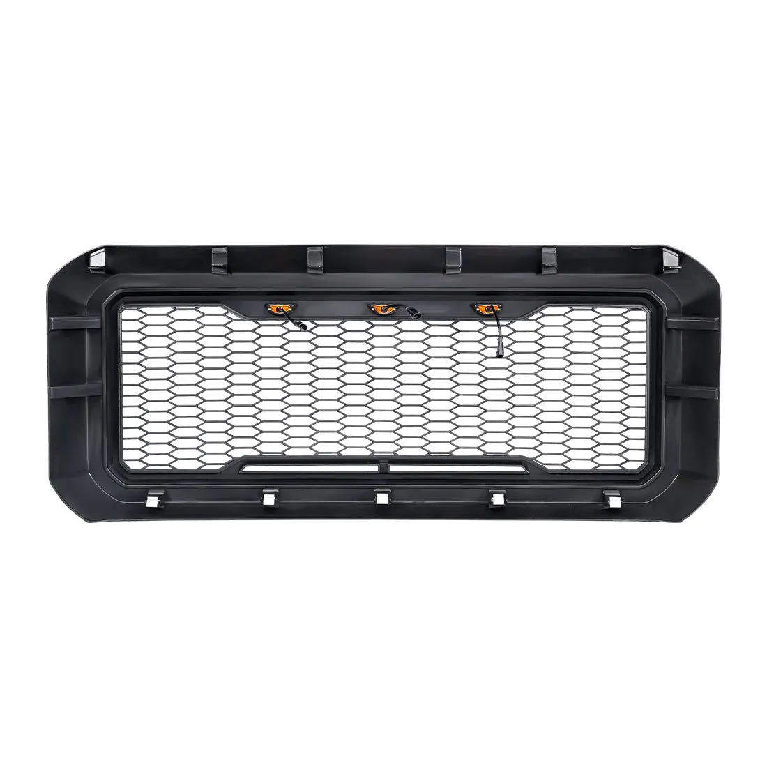 Raptor Style Mesh Grille W/ Amber Lights - Glossy Black For 2011-2016 Ford F250/ 350/ 450/ 550 Super Duty | In Stock On Apr 30 product image