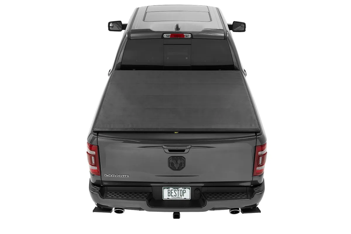 EZ-Roll Soft Tonneau Cover For Ram 2019-2024 1500 5.7 Foot Black Tailgate Spoiler Not Included Bestop product image