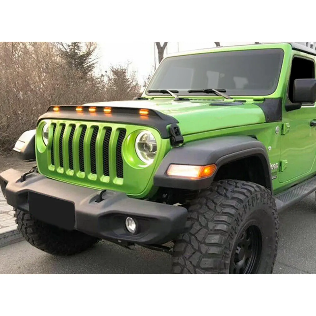 Front Hood Protector Stone Guard W/ Amber LED Lights For 18+ Jeep Wrangler JL & Gladiator JT product image