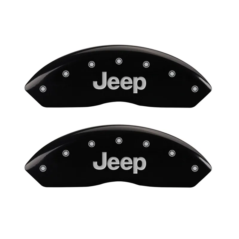 Front Set 2 Caliper Covers Engraved Front Jeep Black Finish Silver Characters 1997-2006 Jeep Wrangler MGP Caliper Covers product image