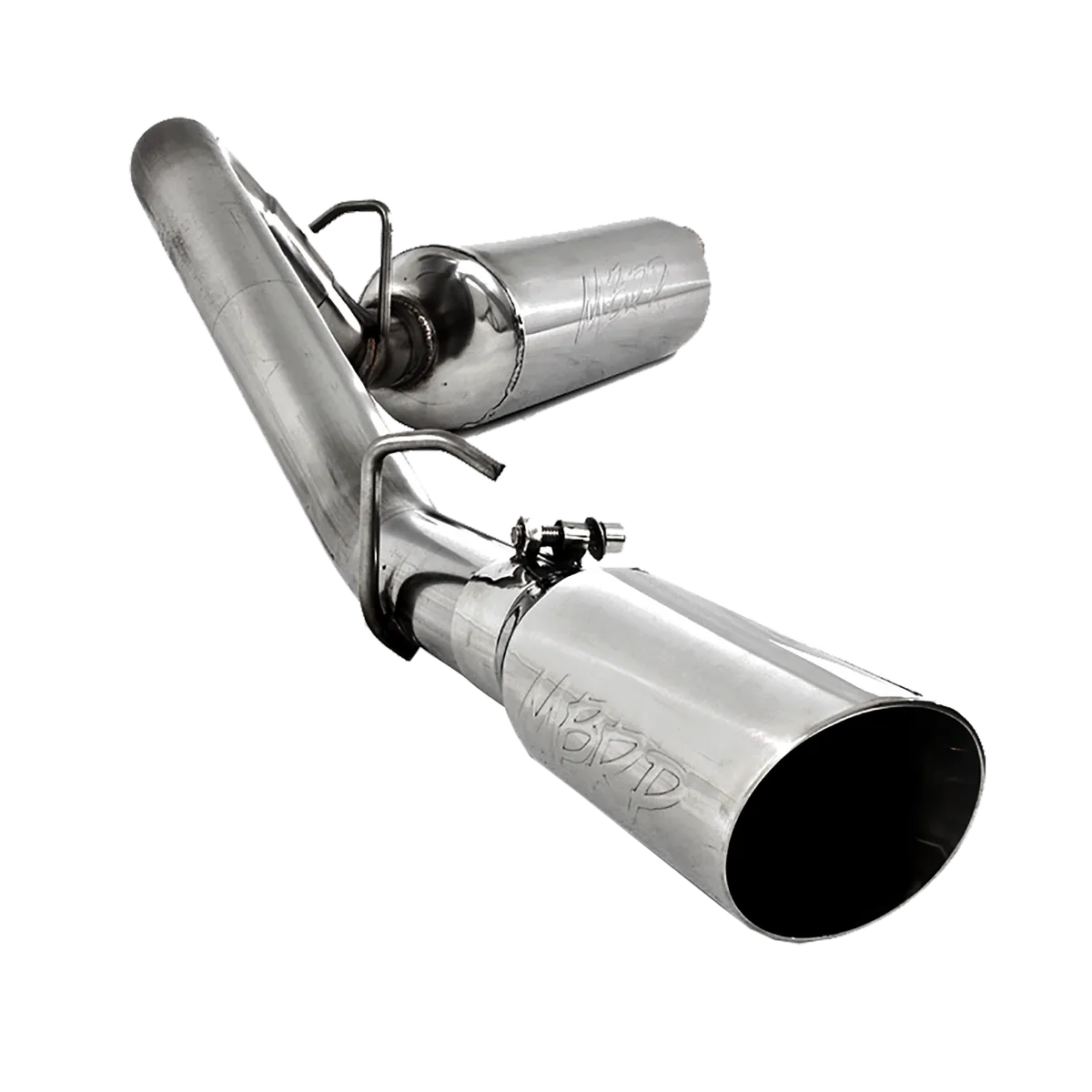 Armor Plus Cat Back Exhaust System; 2.5 in.; Incl. Muffler/Tailpipe/Hardware/3.5 in. OD Tip; Single Side Exit; T409 Stainless Steel; product image