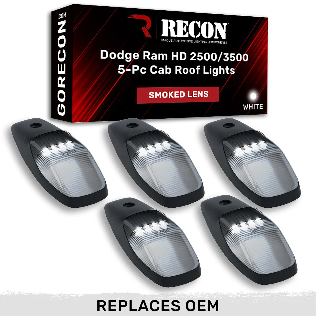 Dodge 19-23 RAM Heavy-Duty 2500 3500 5-Piece Set Smoked Cab Roof Light Lens With 2-Way Forward Rear Facing Amber Ultra High-Power Leds - Attn Plug-N-Play Replacement For OEM Factory Installed Cab Roof Lights product image