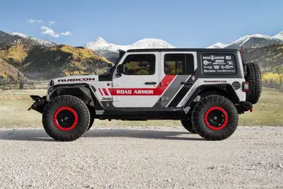Road Armor Stealth Front Mid Width Winch Bumper Sheet Metal Pre-Runner Guard - Texture Black 2018-2025 Jeep JL JLU JT