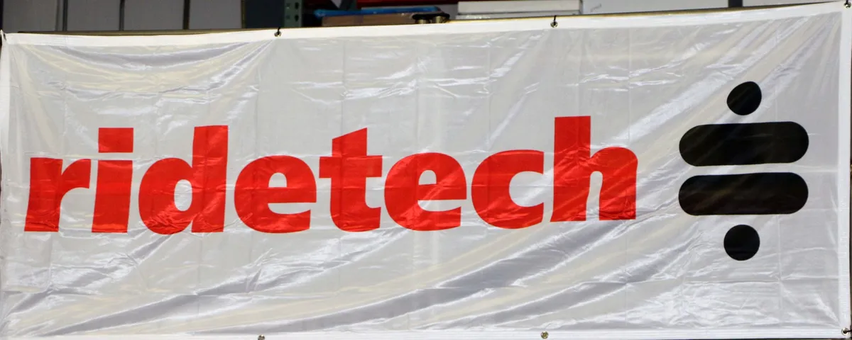 Ridetech 82009002 Banner, White w/ Red and Black Ridetech. 3ft x 8ft. product image