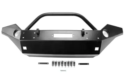 Rock Hard 4X4 Rock Hard 4x4 Patriot Series Full Width Front Bumper w/Lowered Winch Plate Black - JK