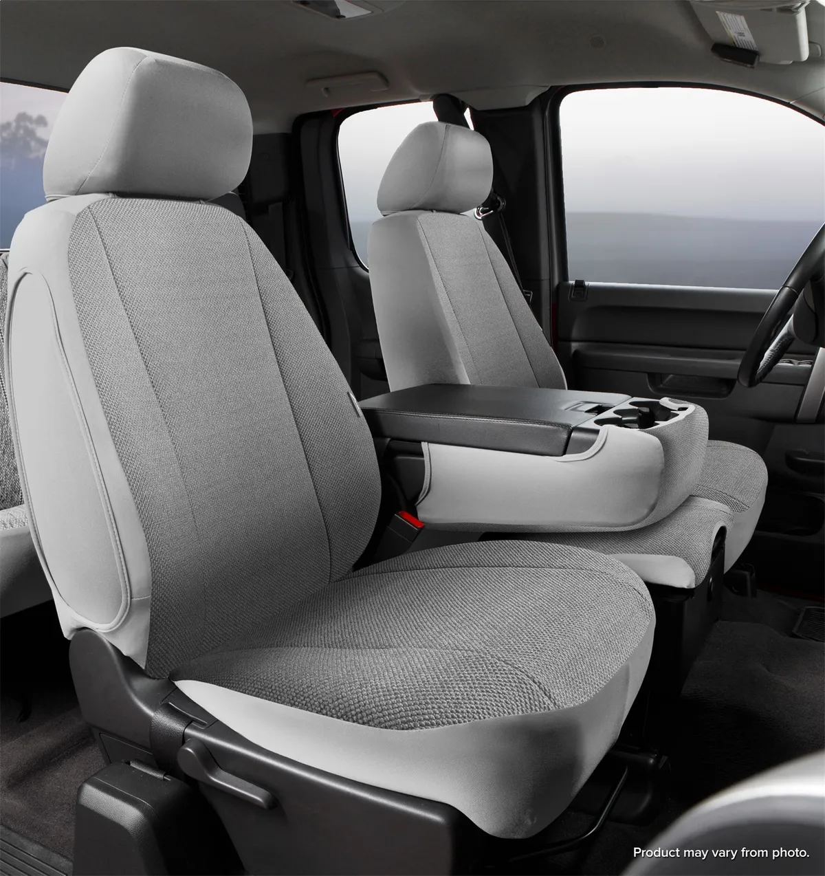 Wrangler™ Solid Seat Cover; Saddle Blanket; Gray; Split Seat; 40/20/40; Adj. Headrests; Side AirBags; Armrest/Storage w/Cup Holder; w/o Cntr CushionCompartment; product image