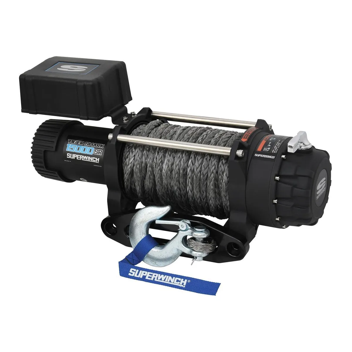 Tiger Shark 15000SR 15000lb 12V DC Winch with Synthetic Rope Black - 1515001 product image