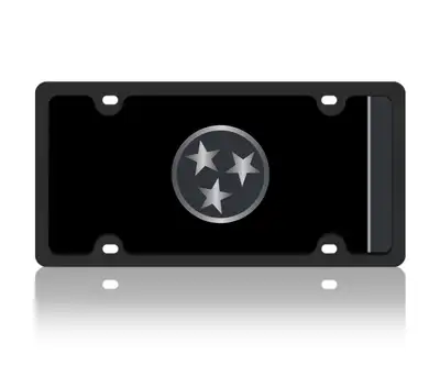 Eurosport Daytona Tenn State Flag Blacked Out Carbon Steel License Plate Blk w/ Blk Mirror