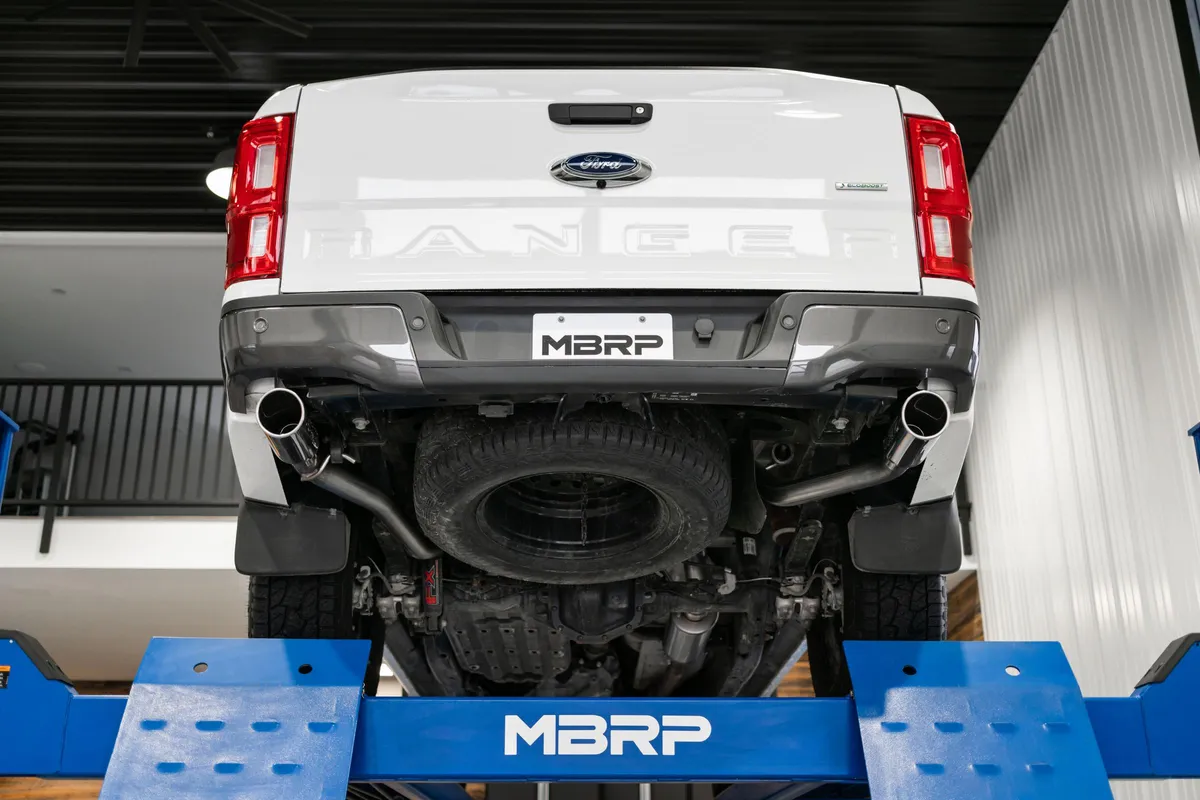 Armor Pro Cat Back Exhaust System; 2.5 in.; Incl. Front Pipe/Muffler/Tailpipes/Hardware/4 in. OD Tips; Dual Split Rear Exit; T304 Stainless Steel; product image