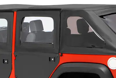 Bestop Jeep Doors Full 2-Piece Fabric Doors For Jeep 2007-2018 Wrangler JK Clear Vinyl Rear Black Diamond Fabric Pair Bestop