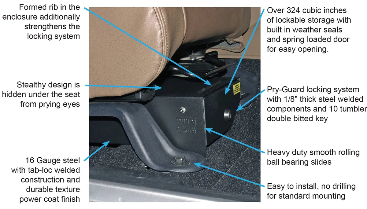 Front Passenger Side Underseat Drawer - '07-18 Wrangler JK 4-Door; '07-11 Wrangler JK 2-Door w/o Flip Seat (Black; Standard Key) product image