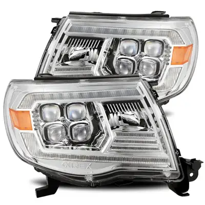 AlphaRex LED Projector Headlights Plank Style Design Chrome Lens w Activation Light and DRL Toyota Tacoma 2005-2011