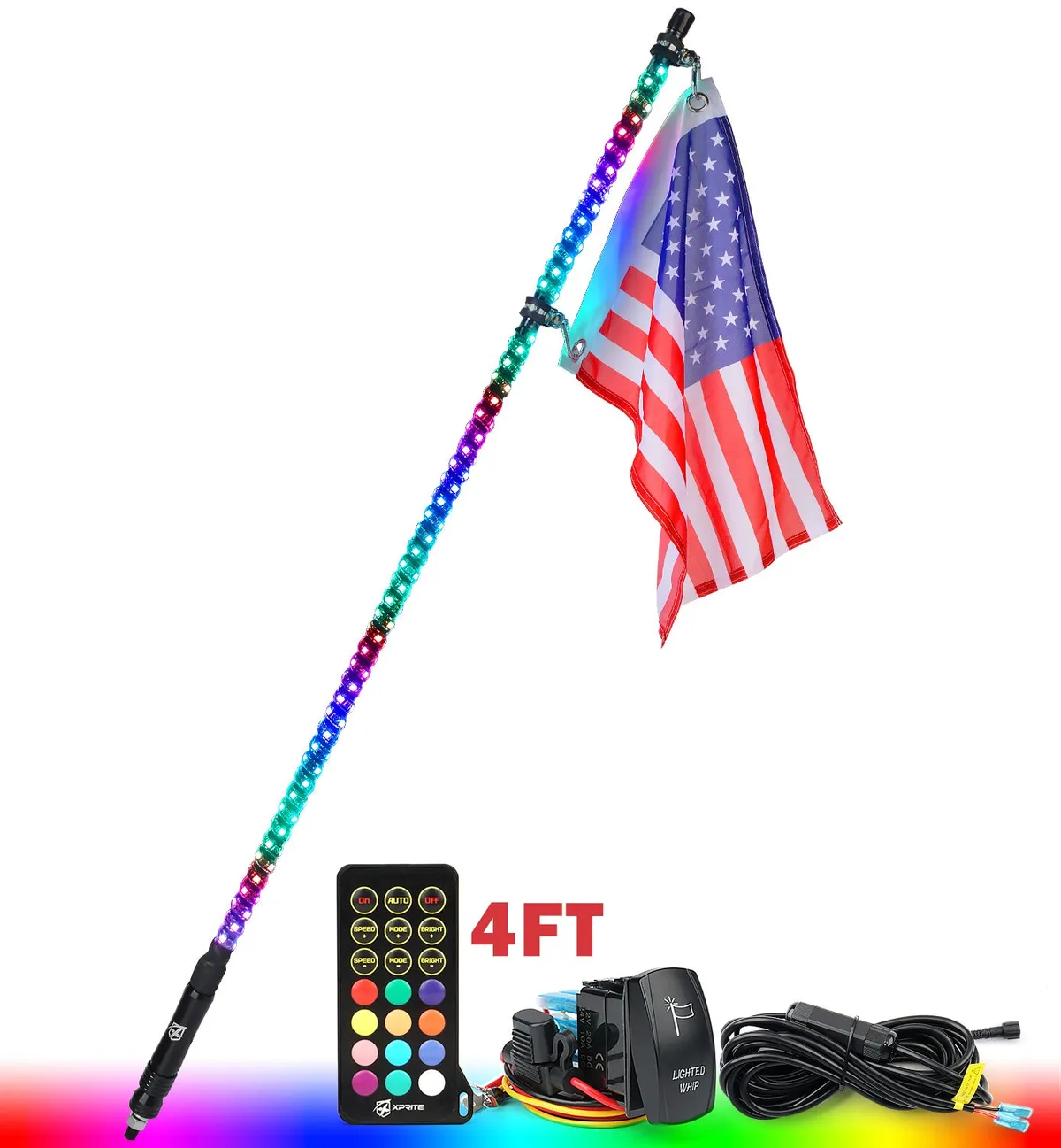 Spiral RGB LED Flag Pole Whip Light with Remote Control | Monsoon Series product image