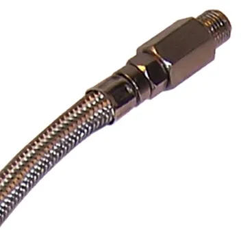 18in Steel braided leader hose w/ check valve for air compressors - 1/4in M NPT inlet 1/4in M NPT outlet product image