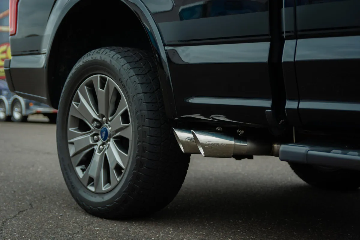 F150 Cat Back Exhaust System For 15-20 Ford F150 Split Rear Dual Exit 3 Inch Intermediate And 3 Inch Tail Pipe 4.5 Inch Tip Muffler Incl Hardware Incl Polished Tip Incl Pypes Exhaust product image