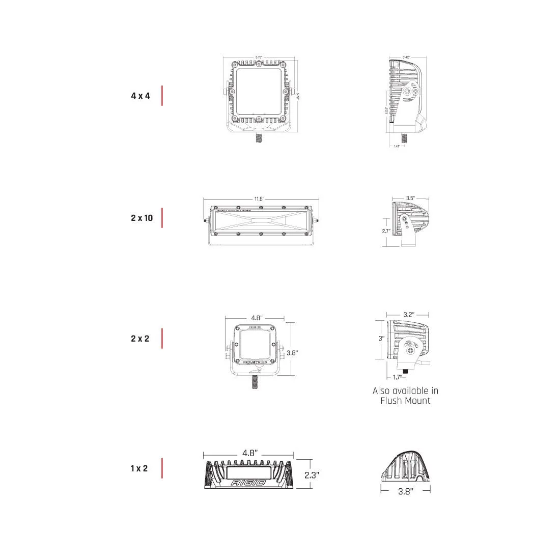 RIGID 2X2 115 Degree DC LED Scene Light, Surface Mount, Black Housing, Single product image
