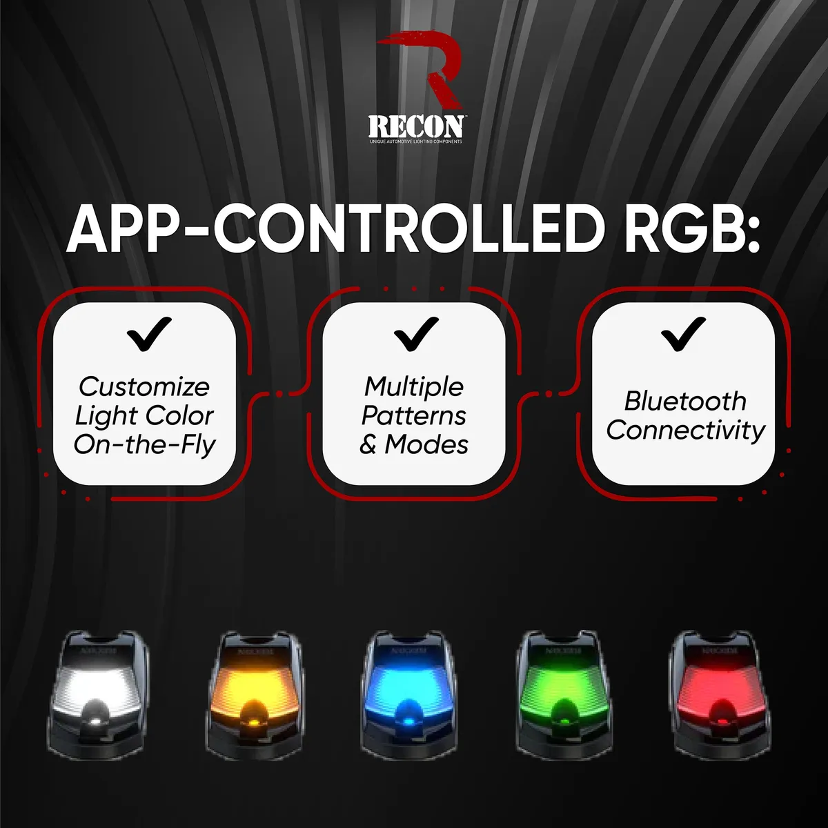 Ford 17-25 Super Duty 5-Piece Ultra Bright RGB Multi-Colored LED Cab Roof Lights Bluetooth App (Fresh Install: For Models That Did Not Come With Factory Cab Lights) - Multiple Lens product image