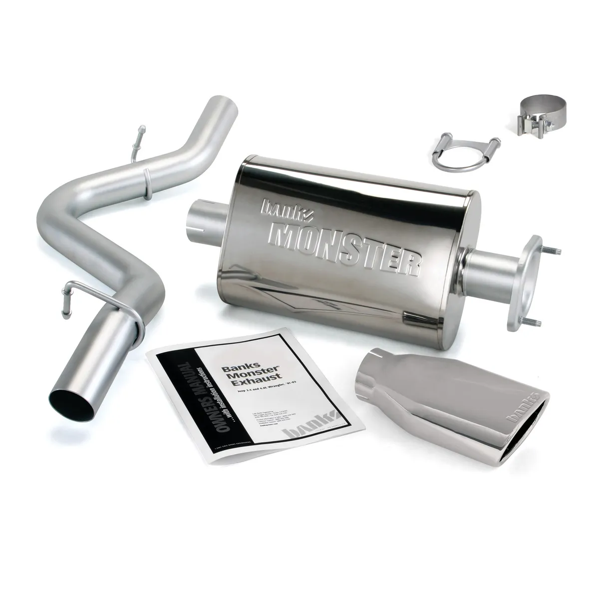 Monster Exhaust System Single Exit Chrome Ob Round Tip 04-06 Jeep 4.0L Wrangler TJ Banks Power product image