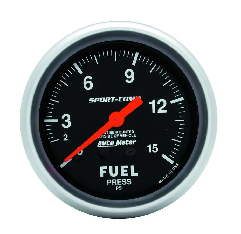 AutoMeter Gauge, Fuel Pressure, 2 5/8", 15psi, Mechanical, Sport-Comp