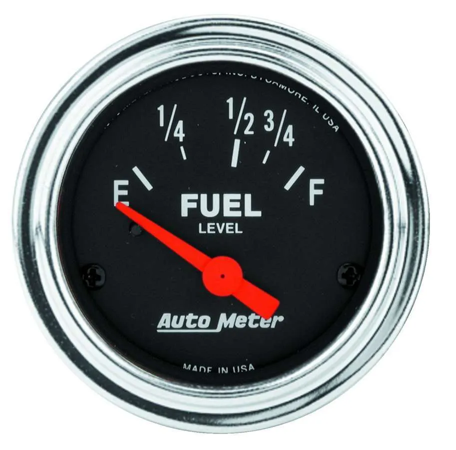 AutoMeter Gauge, Fuel Level, 2 1/16", 16OE to 158OF, Elec, Traditional Chrome
