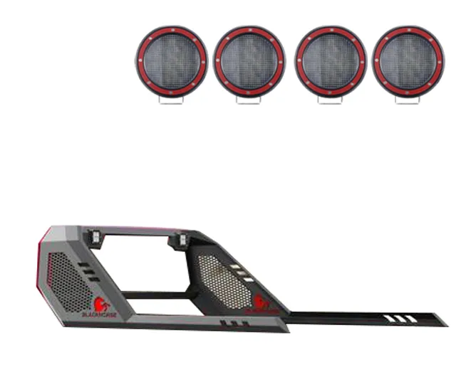 Black Horse Vigor Roll Bar Kit w/ LED Cube Light & w/ set of 5.3" Red Round Flood LED Lights 20-23 JT product image