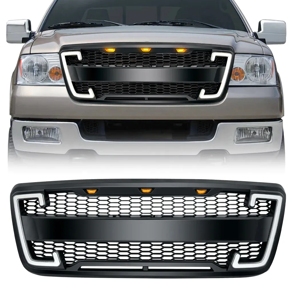 Raptor Style Mesh Grille W/ DRL & Turn Signal Lights - Matte Black For 2004-2008 Ford F150 product image
