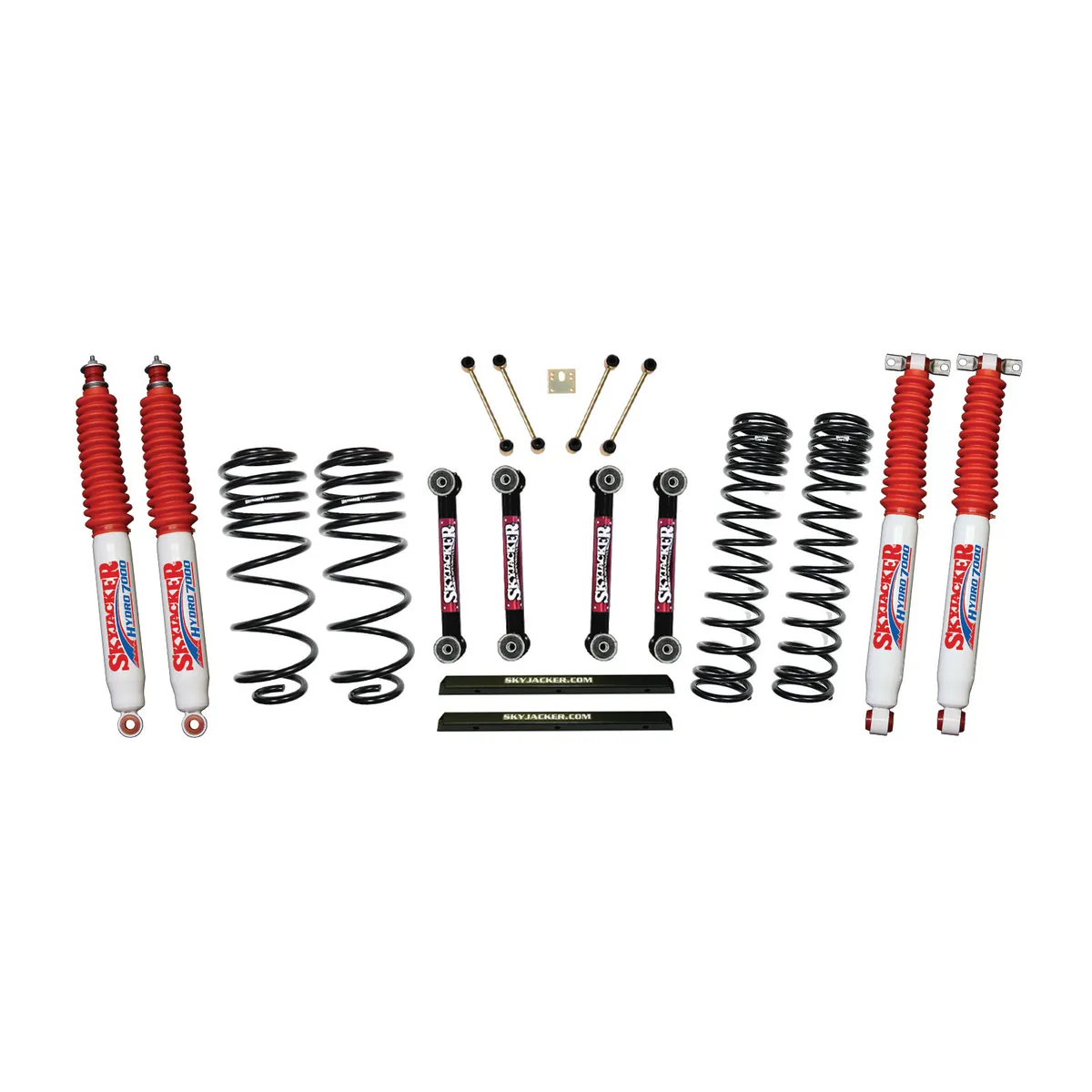 4 Inch Dual Rate Long Travel One Box Kit w/OE Style Front and Rear Links and Hydro 7000 Shocks TJ/LJ 1997-2002 Jeep Wrangler Skyjacker product image