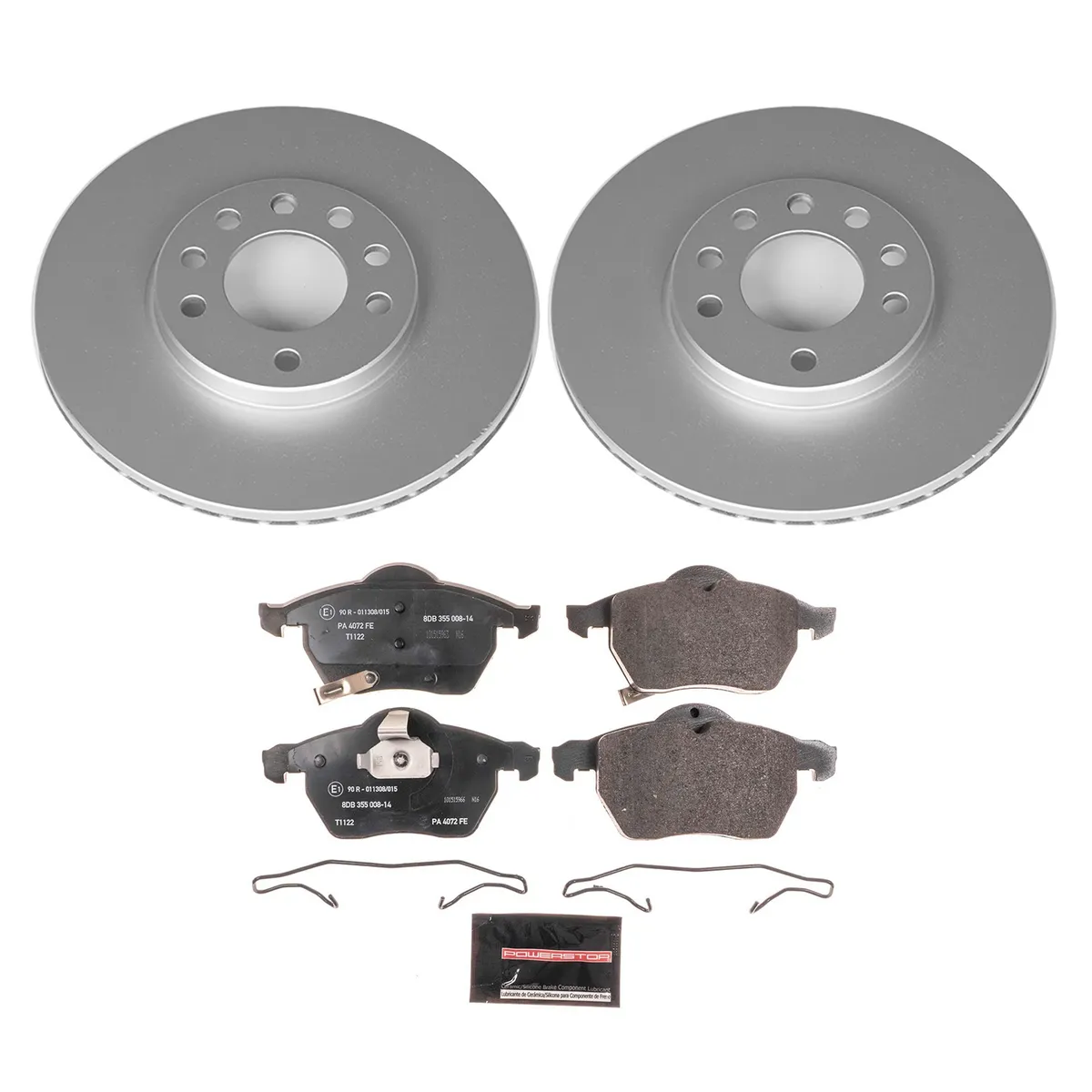 Euro-Stop Kit: Genuine Geomet Fully Coated Rotors; Ece-R90 Certified Pads W/Hardware product image