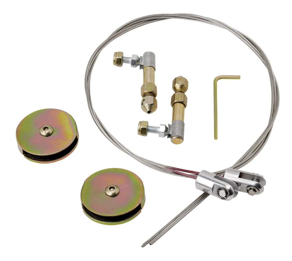 Lokar Universal Door Latch Cable Release Kit; Pair; Incl. Pulley/36 in. U Cut To Fit Stainless Steel Cable Wire/Cable Connection;