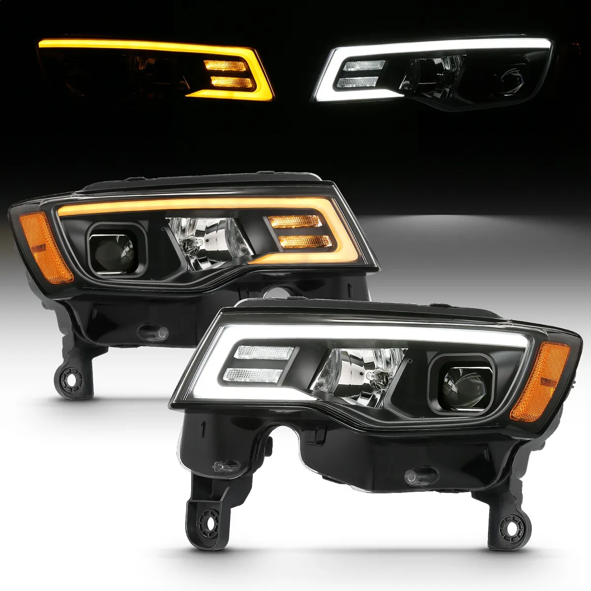 Jeep Grand Cherokee 17-22 Projector Switchback LED Plank Style Headlights Black (Not For HID Models) product image