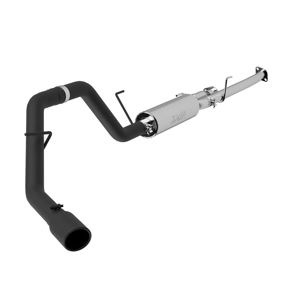 Armor BLK Cat Back Exhaust System; 3 in.; Incl. Ext. Pipes/Muffler/Over Axle Pipe/Tailpipe/Hardware/4 in. OD Tip; Single Side Exit; Black Coated; product image