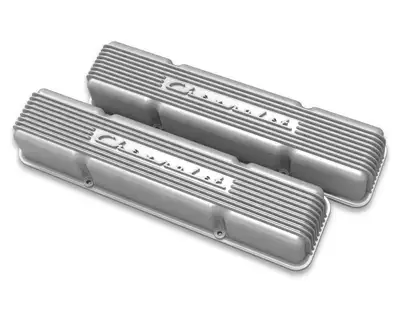 Holley SBC Valve Covers Finned Vintage Series Natural