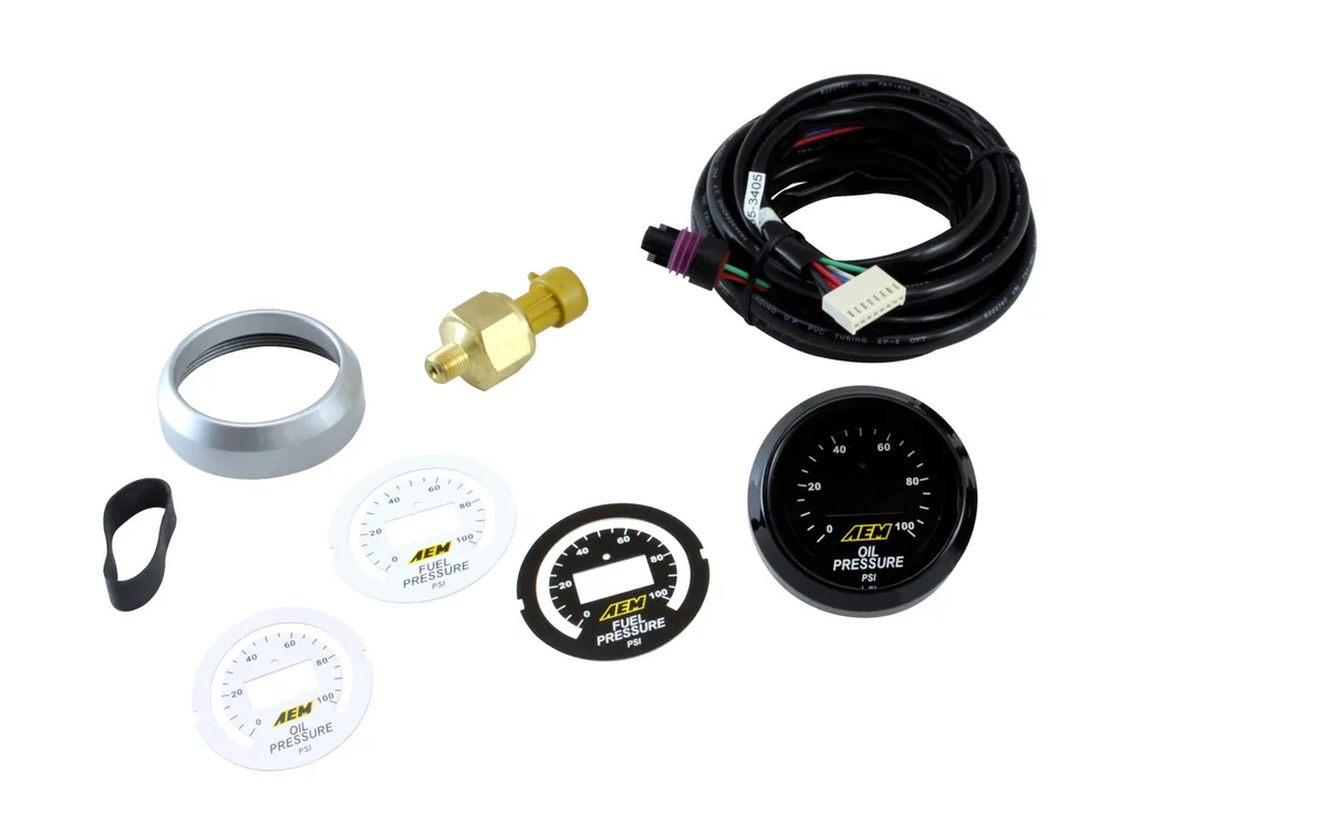 AEM Electronics AEM Classic Digital Fuel Pressure Gauge Kit - Oil/Fuel Pressure from 0-100 PSI