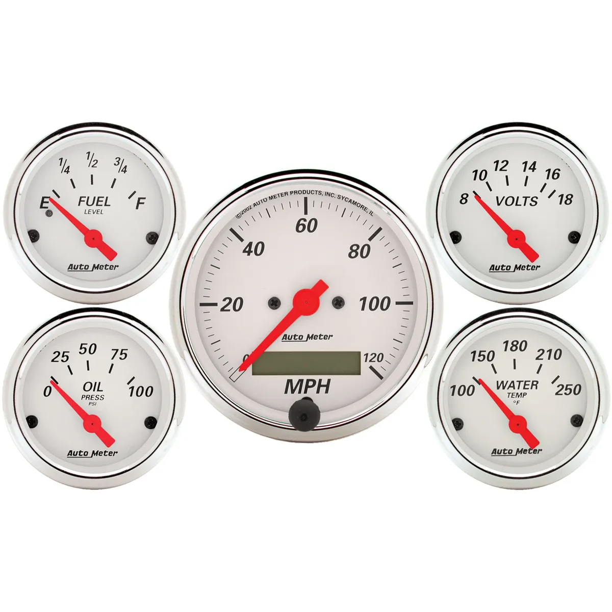 5 Pc. Gauge Kit, 3-1/8 In. & 2-1/16 In. , Elec. Speedometer, Arctic White product image